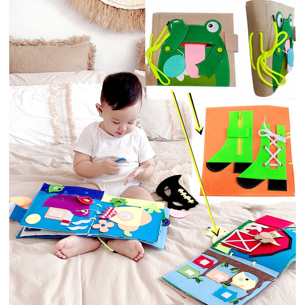 10Pages! Felt Quiet Soft Activity Busy Book educational Toddler Puzzle Fabric Montessori Toy First Handmade DIY Preschool Frog Baby Kids