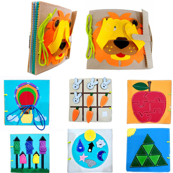 10Pages! Felt Quiet Soft Activity Busy Book educational Toddler Puzzle Hands on Game Montessori Toy First Handmade DIY Preschool Lion Baby Kids