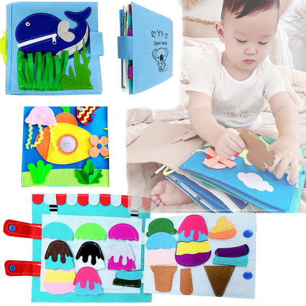 10Pages! Felt Quiet Soft Activity Busy Book educational Toddler Puzzle Hands on Game Montessori Toy First Handmade DIY Preschool Whale Baby Kids